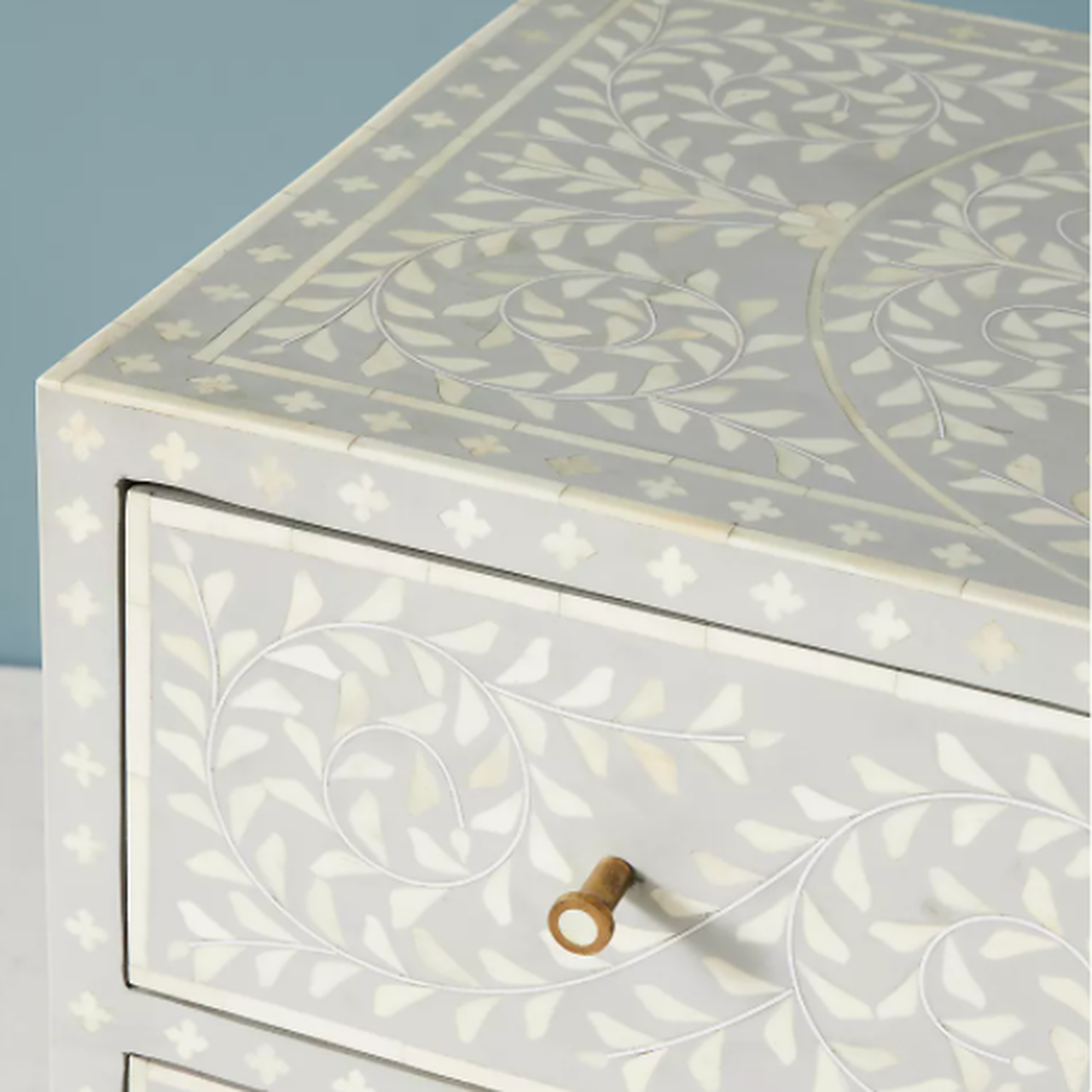 Floral Hand Made Bone Inlay Cabinet