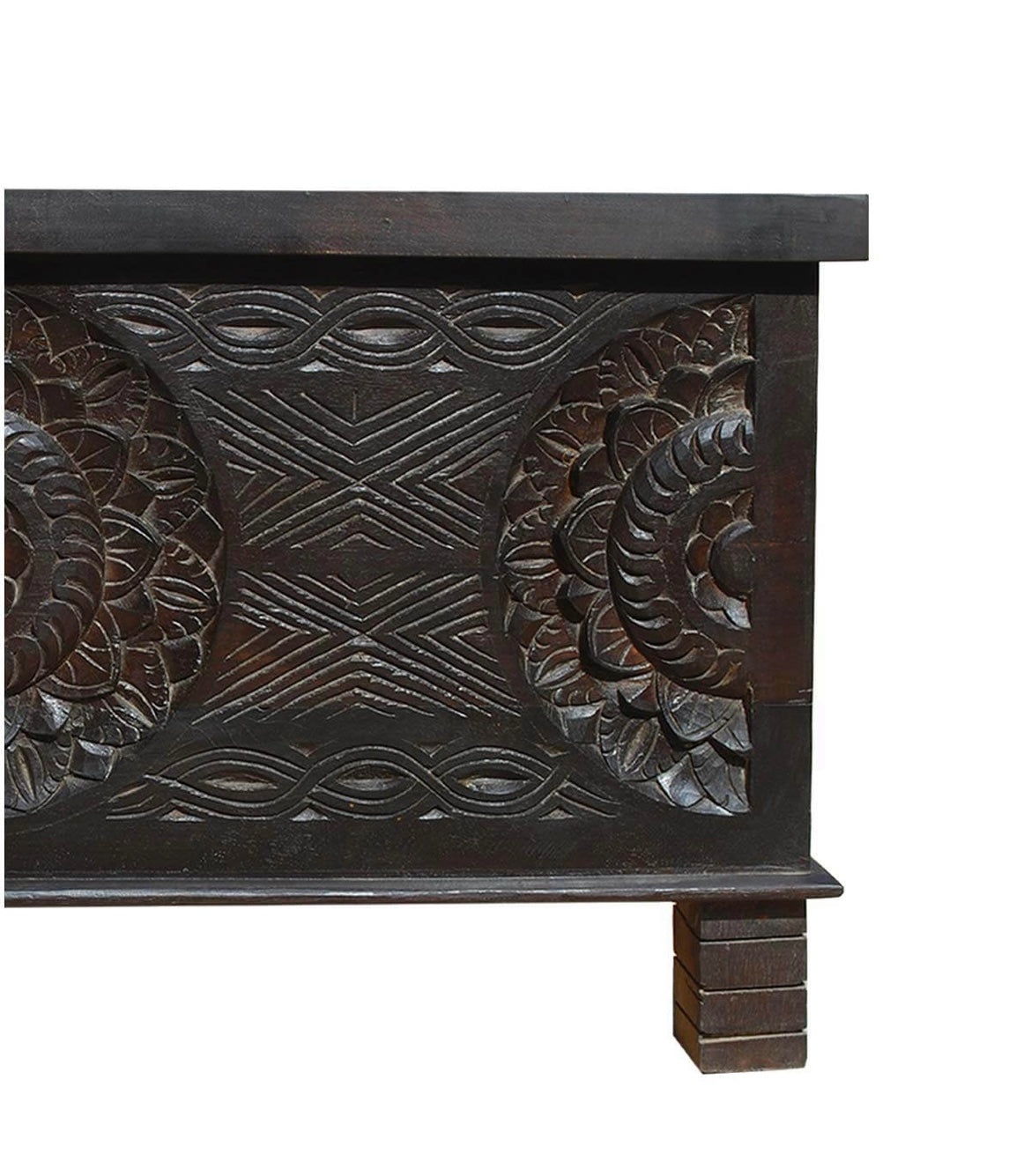 Solid Wood Hand Carved Trunk Finished in Dark Brown